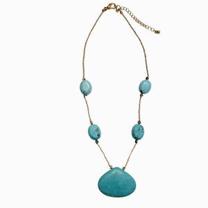 Turquoise Stone Glass Beaded 17" Necklace With Extension Chain